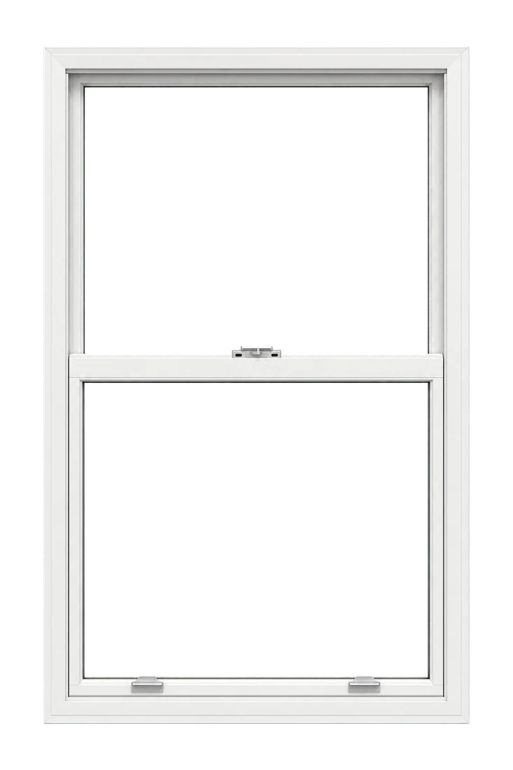 Single hung, white frame, clear impact glass, clear interlayer (illustrative rendering)